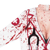 Halloween Nurse Zombie Round Neck Long-Sleeved Dress