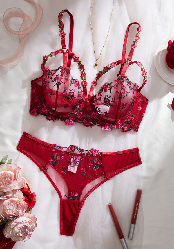 Women Mesh Floral Embroidered See-Through Briefs Sexy Lingerie