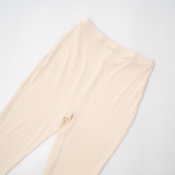 Women Autumn/Winter Solid Turtleneck Long-Sleeved Bodysuit with Covered Legs Two-Piece Set