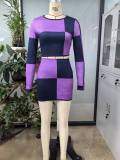 Women Fall/Winter Sexy Midriff-Baring Patchwork Two-Piece Set