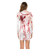 Halloween Nurse Zombie Round Neck Long-Sleeved Dress