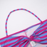 Women Contrast Striped Halter Neck Top and Capri Pants Two-Piece