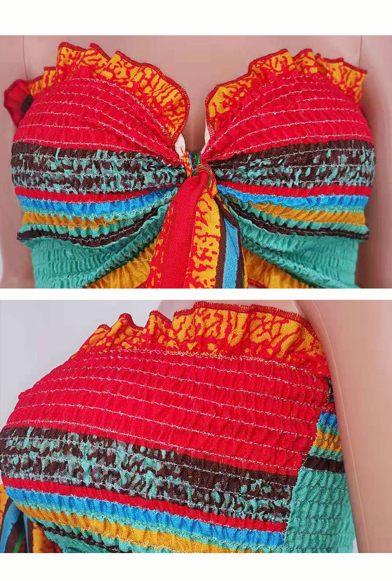 Women Summer Colorful Striped Two-Piece Top and Pant Set