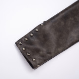 Women Autumn/Winter Pu-Leather Half-Open Collar Zippered Rivet Waist Crop Jacket