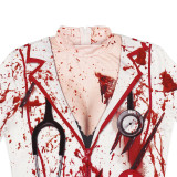 Halloween Nurse Zombie Round Neck Long-Sleeved Dress