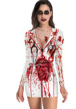 Halloween Nurse Zombie Round Neck Long-Sleeved Dress