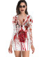 Halloween Nurse Zombie Round Neck Long-Sleeved Dress