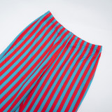 Women Contrast Striped Halter Neck Top and Capri Pants Two-Piece