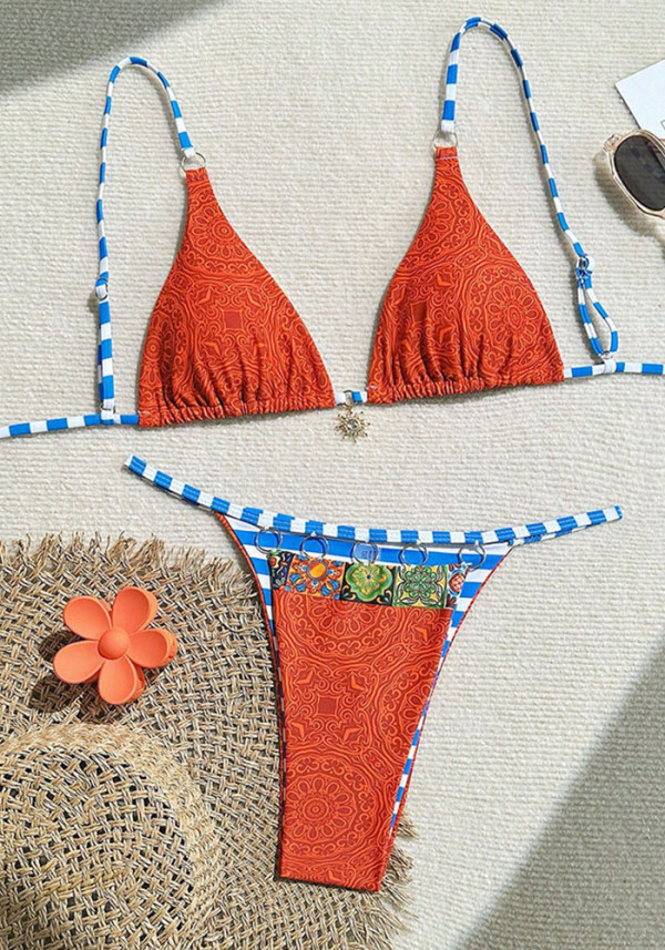 Women Colorblock Sexy Lace-Up Beach Bikini