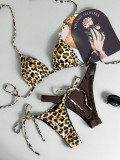 Women Leopard Print Lace-Up Bikini Beach Two-Piece Swimwear