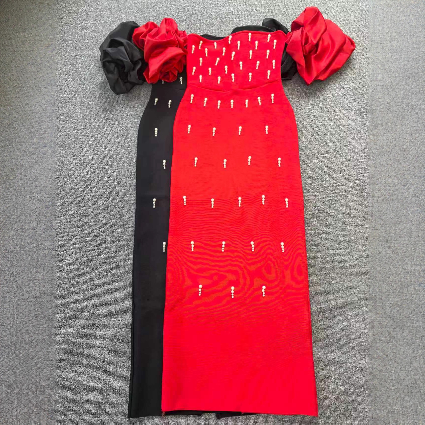 Women Pearl Strapless Off-the-Shoulder Formal Party Bandage Maxi Dress