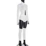 Women Autumn/Winter Stand Collar Zippered Top Shorts with Three-Piece Knee Pads