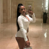 Women Autumn/Winter Stand Collar Zippered Top Shorts with Three-Piece Knee Pads