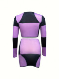 Women Fall/Winter Sexy Midriff-Baring Patchwork Two-Piece Set