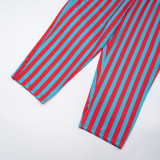 Women Contrast Striped Halter Neck Top and Capri Pants Two-Piece