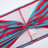 Women Contrast Striped Halter Neck Top and Capri Pants Two-Piece