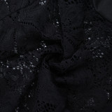 Women Fall Sexy See-Through Cutout Round Neck Long-Sleeved Bodycon Dress