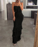 Solid Color Strapless Long Dress