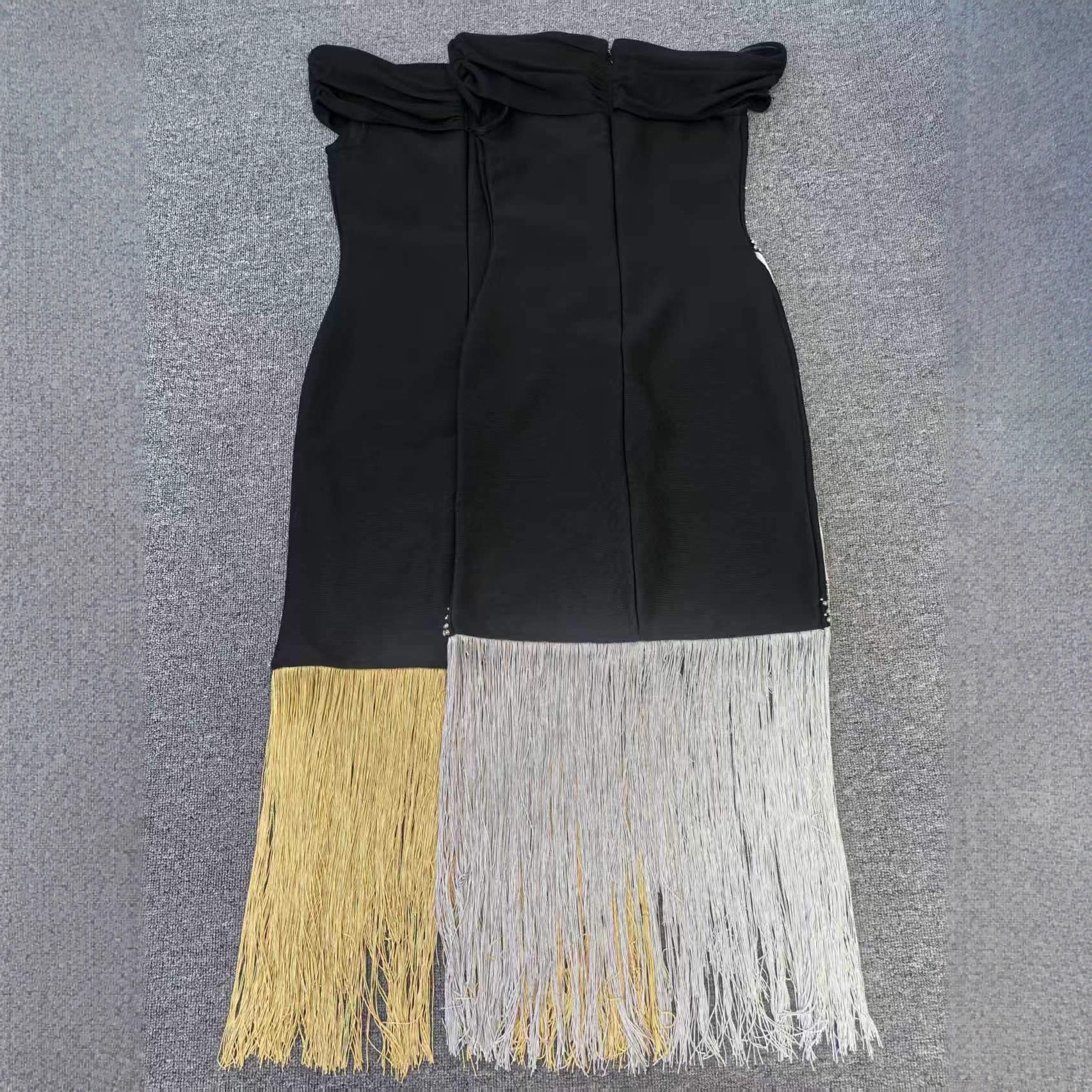 Women Strapless Diamond Tassels and Sequins Bandage Dress