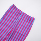 Women Contrast Striped Halter Neck Top and Capri Pants Two-Piece