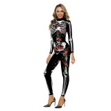 Halloween Skeleton Printed Bodysuit, Adult Halloween Parade Jumpsuit