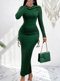 Women Solid Long-Sleeved Maxi Dress