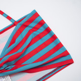 Women Contrast Striped Halter Neck Top and Capri Pants Two-Piece