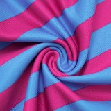 Women Contrast Striped Halter Neck Top and Capri Pants Two-Piece