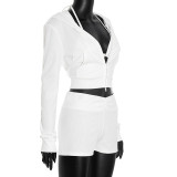 Women Fall Sexy Triangle Cup Hooded Long-Sleeved Jacket and Shorts Three-Piece