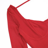 Women Fall Sexy Plunging Mesh Long-Sleeved Maxi Dress