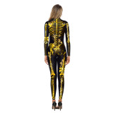 Halloween Skeleton Printed Bodysuit, Adult Halloween Parade Jumpsuit