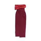 Women Fall Strapless Backless Patchwork Sexy Slit Dress