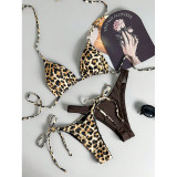 Women Leopard Print Lace-Up Bikini Beach Two-Piece Swimwear