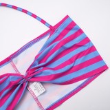 Women Contrast Striped Halter Neck Top and Capri Pants Two-Piece