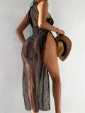 Women Sexy Mesh Lace-Up Beach Dress Cover-Up Swimwear