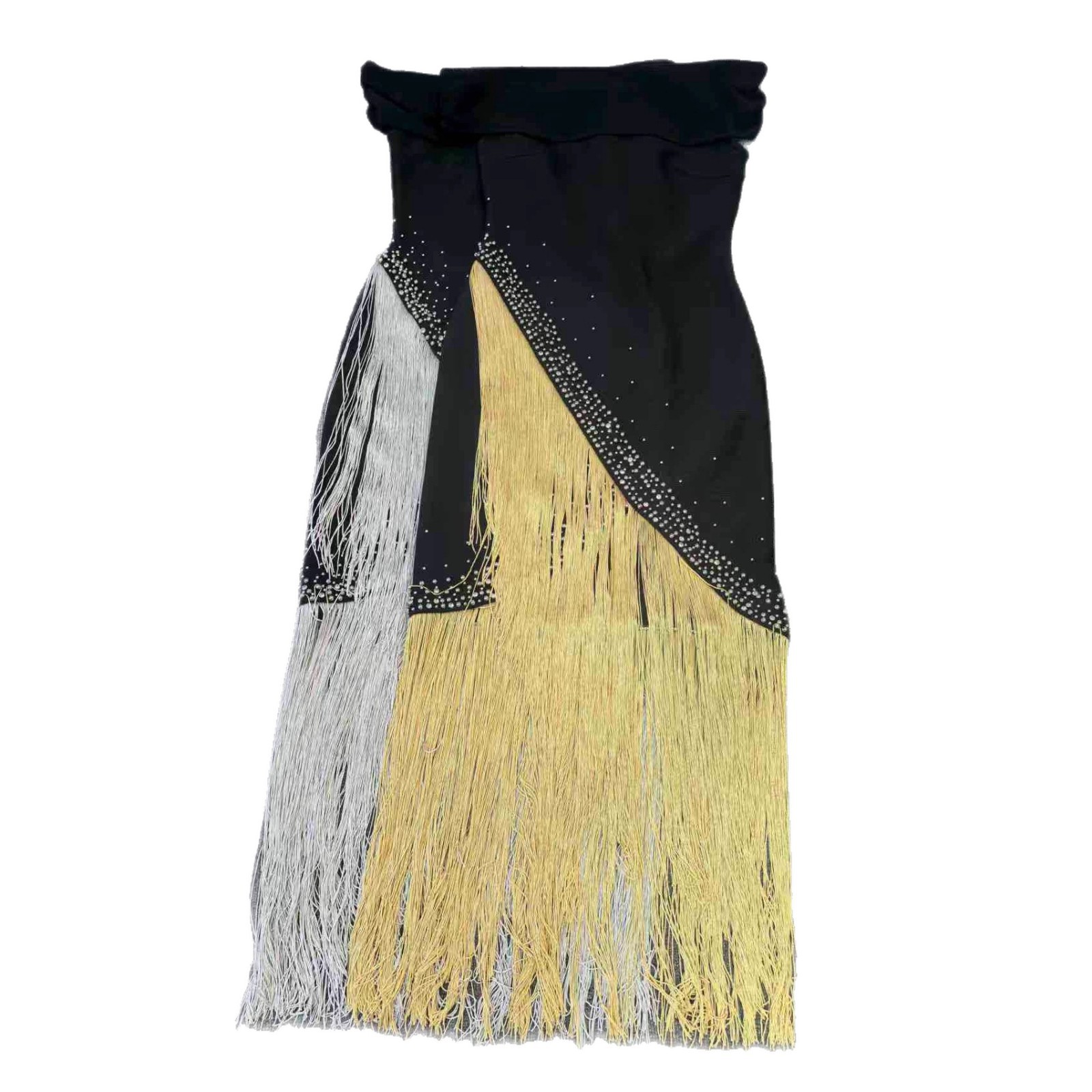 Women Strapless Diamond Tassels and Sequins Bandage Dress