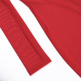 Women Fall Sexy Plunging Mesh Long-Sleeved Maxi Dress