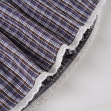 Women's Plaid Lace Trim Elastic Tie-Waist Trendy Woven Short Shirt Set