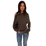 Women's Autumn Winter Solid Slash Shoulder Slim Fit Irregular Top