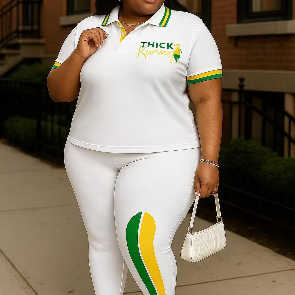 Plus Size Women's Fashion Casual Short Sleeve Two Piece Pants Set