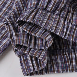 Women's Plaid Lace Trim Elastic Tie-Waist Trendy Woven Short Shirt Set