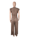 Women's Fashion Casual Solid Color Irregular Short Sleeve Loose Pants Set