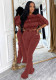 Women's Sexy Crop Top Slim-Fitting Flared Pants Two-Piece Set