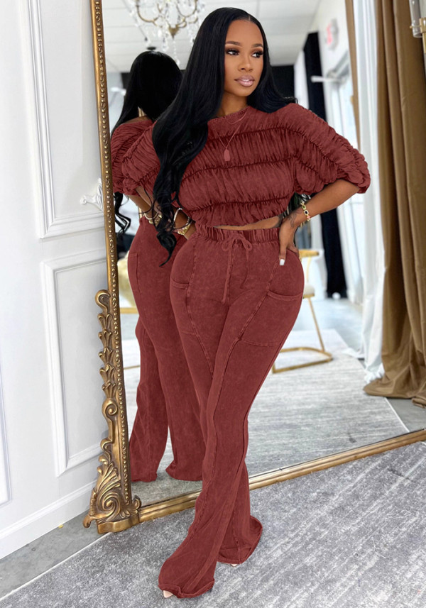 Women's Sexy Crop Top Slim-Fitting Flared Pants Two-Piece Set
