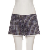 Women's Plaid Lace Trim Elastic Tie-Waist Trendy Woven Short Shirt Set