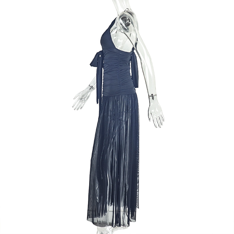 Women's Fashion Chic Solid Color Irregular Slash Shoulder Low Back Slit Long Dress