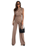 Women's Fashion Casual Solid Color Irregular Short Sleeve Loose Pants Set