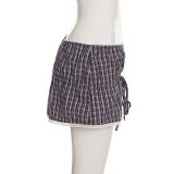 Women's Plaid Lace Trim Elastic Tie-Waist Trendy Woven Short Shirt Set