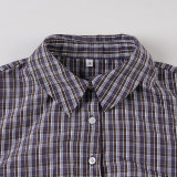 Women's Plaid Lace Trim Elastic Tie-Waist Trendy Woven Short Shirt Set