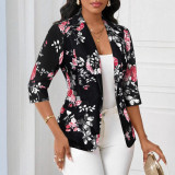 Women's Autumn Fashion Print Single Button Slim Blazer Short Jacket